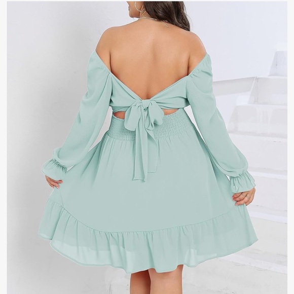 Dresses & Skirts - Elegant Mint Green Off-Shoulder Dress <<<<<96>>>>>
